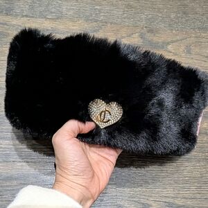 NEW Juicy Couture Luxe Faux Fur Heart  Pendant Bling Headband